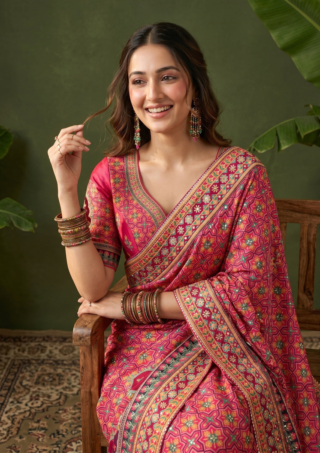 Pink Satin Sequins Saree With Matching Blouse Piece