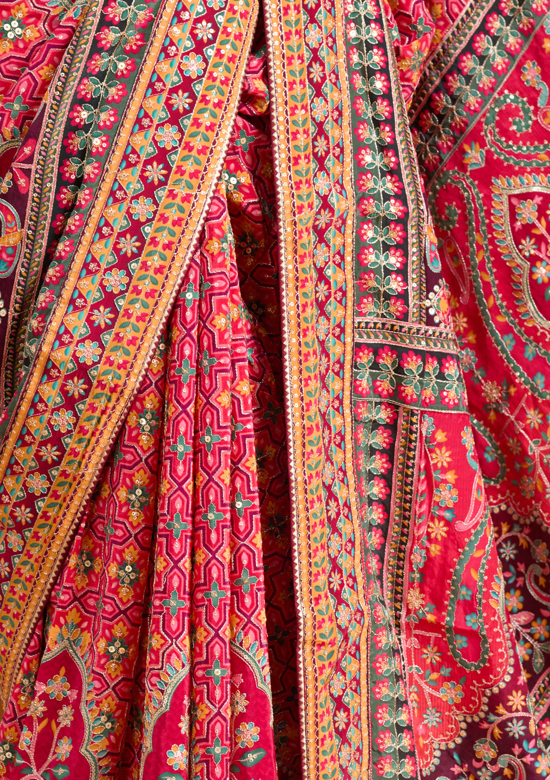 Pink Satin Sequins Saree With Matching Blouse Piece