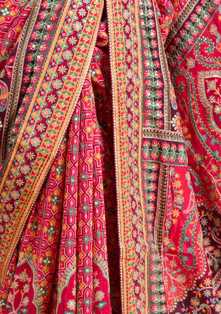 Pink Satin Sequins Saree With Matching Blouse Piece