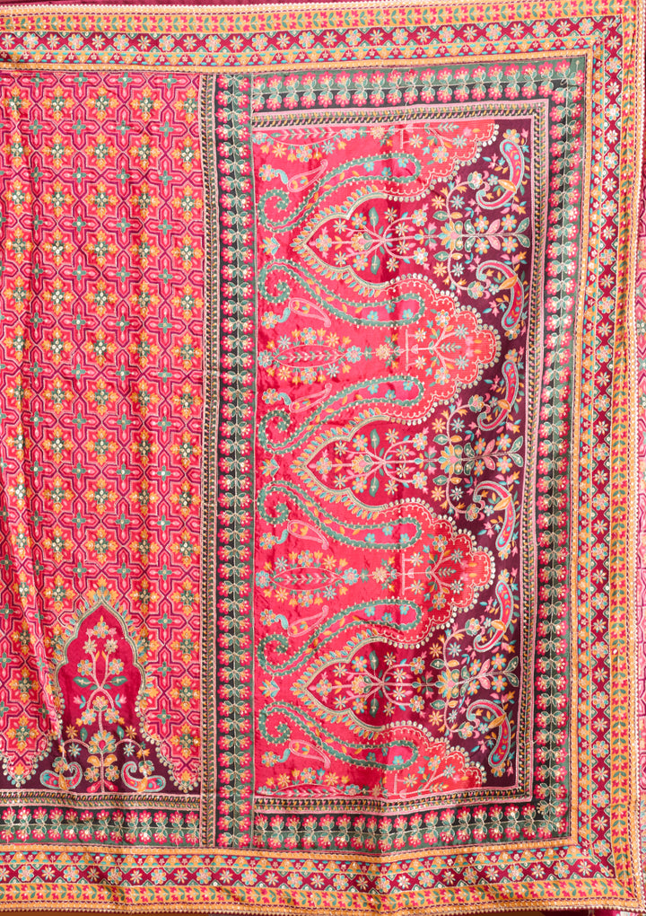 Pink Satin Sequins Saree With Matching Blouse Piece
