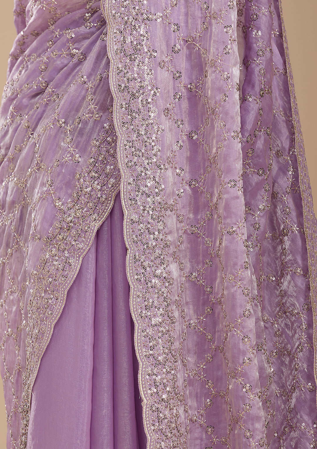 Lavender Tissue Cutdana Saree With Matching Blouse Piece