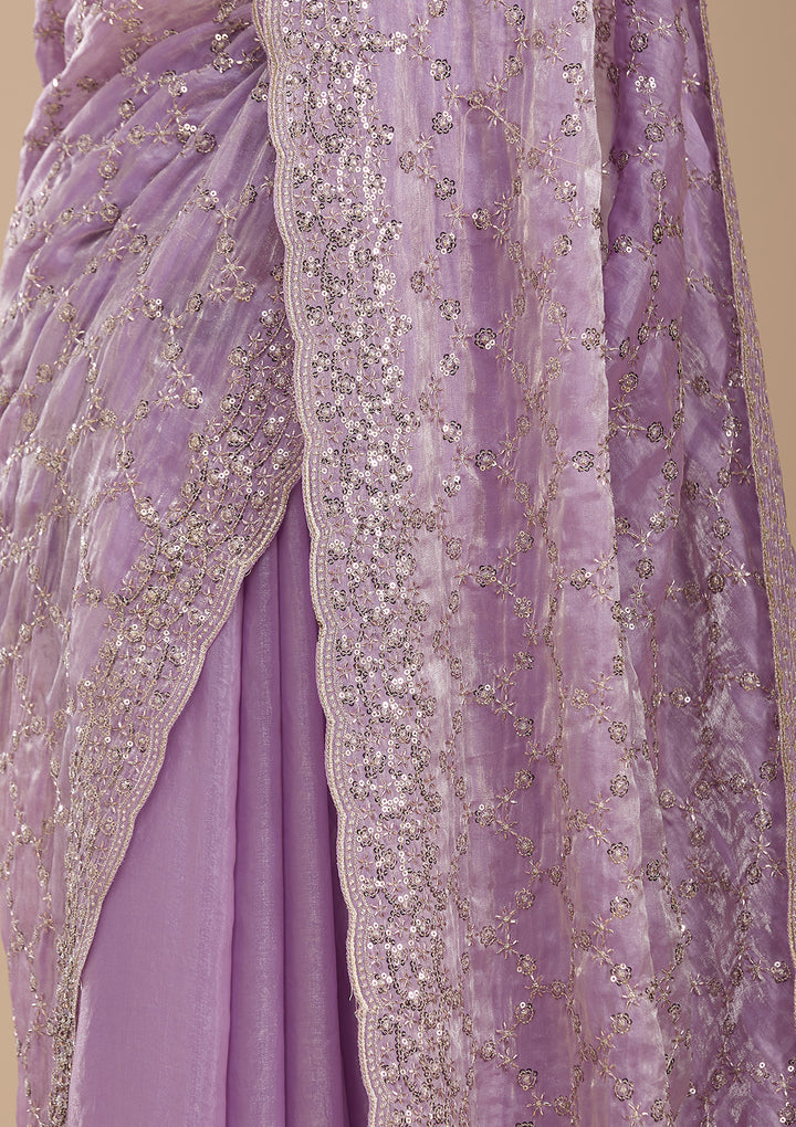 Lavender Tissue Cutdana Saree With Matching Blouse Piece