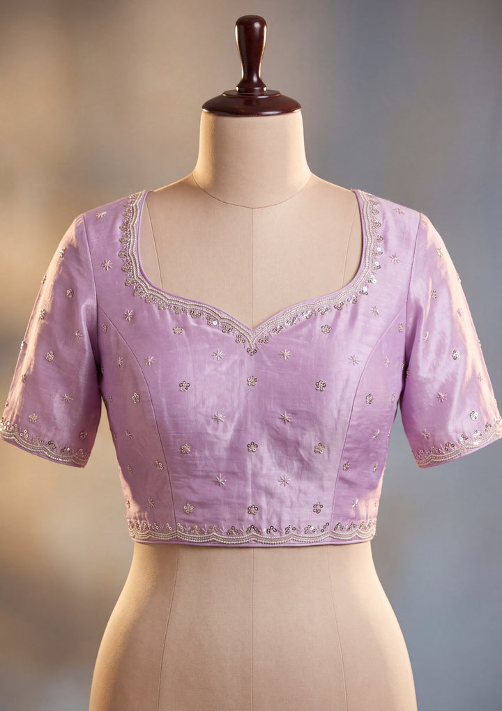 Lavender Tissue Cutdana Saree With Matching Blouse Piece