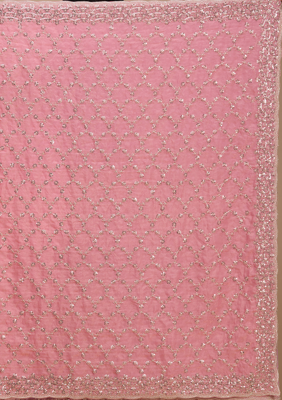Pink Tissue Cutdana Saree With Matching Blouse Piece