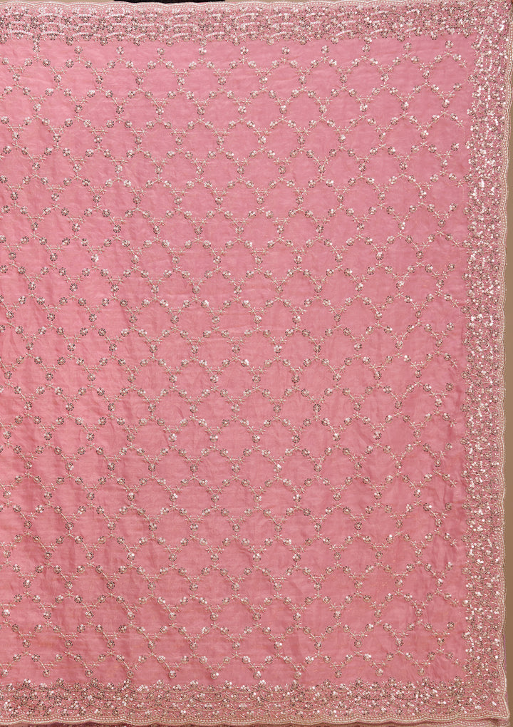Pink Tissue Cutdana Saree With Matching Blouse Piece