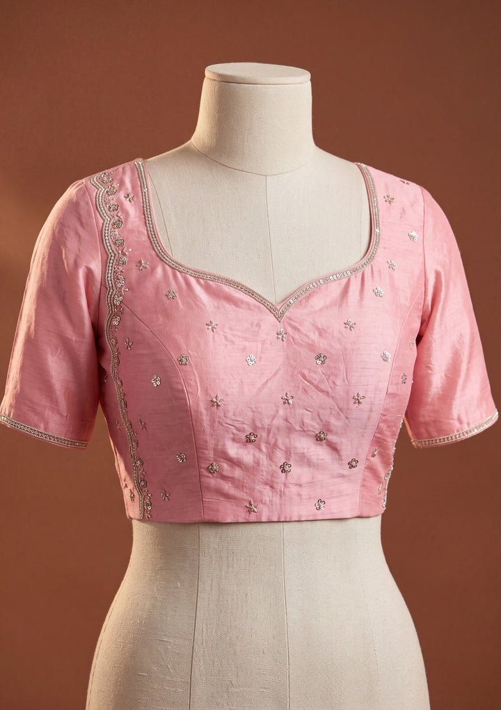 Pink Tissue Cutdana Saree With Matching Blouse Piece