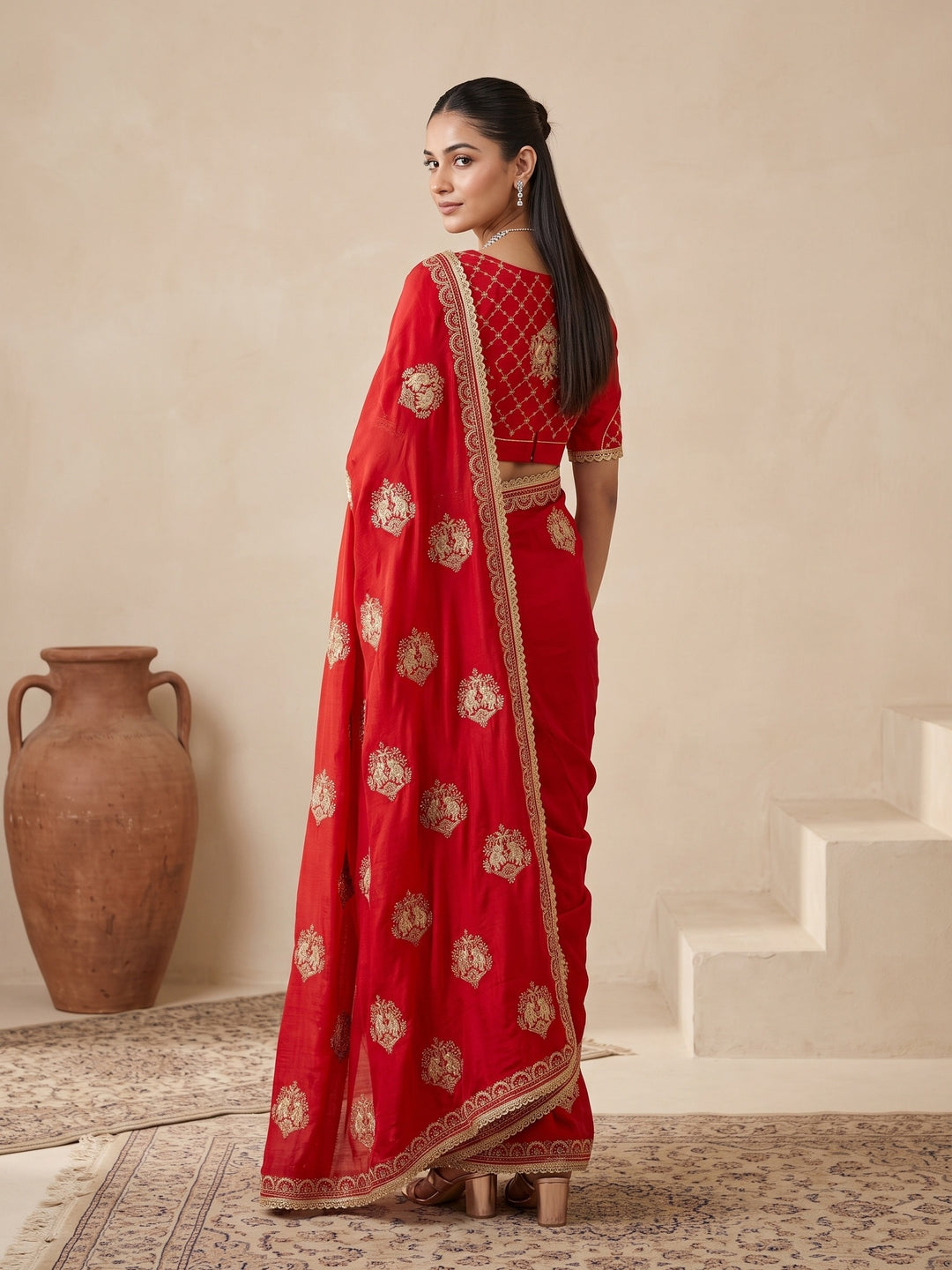 Red Zariwork (Gold) Satin Saree