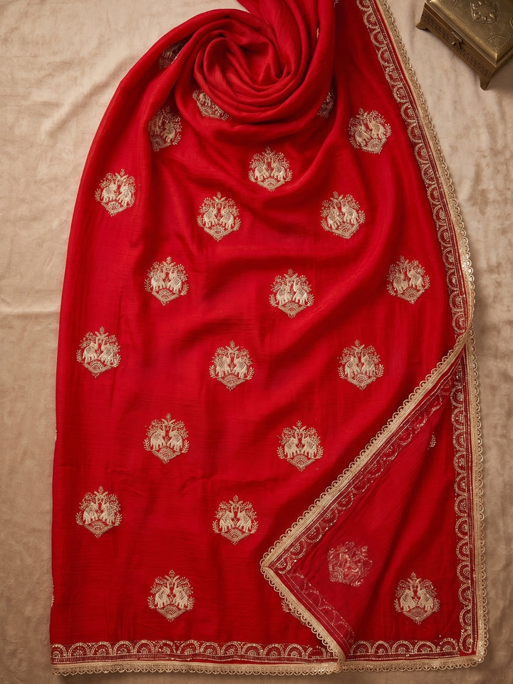 Red Zariwork (Gold) Satin Saree