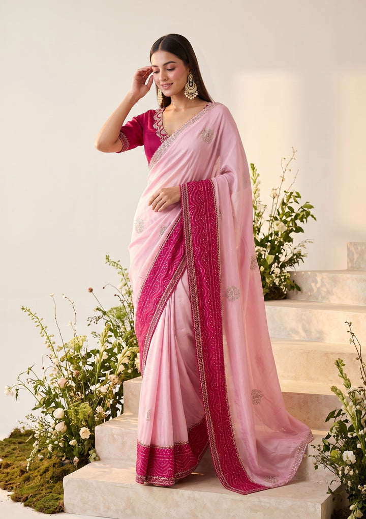 Baby Pink Cutdana Tissue Saree