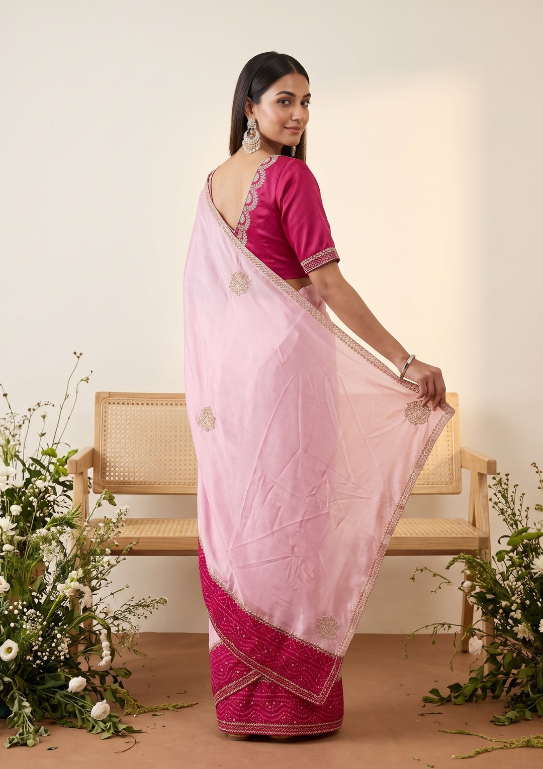 Baby Pink Cutdana Tissue Saree