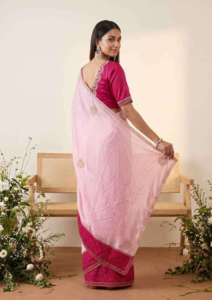 Baby Pink Cutdana Tissue Saree