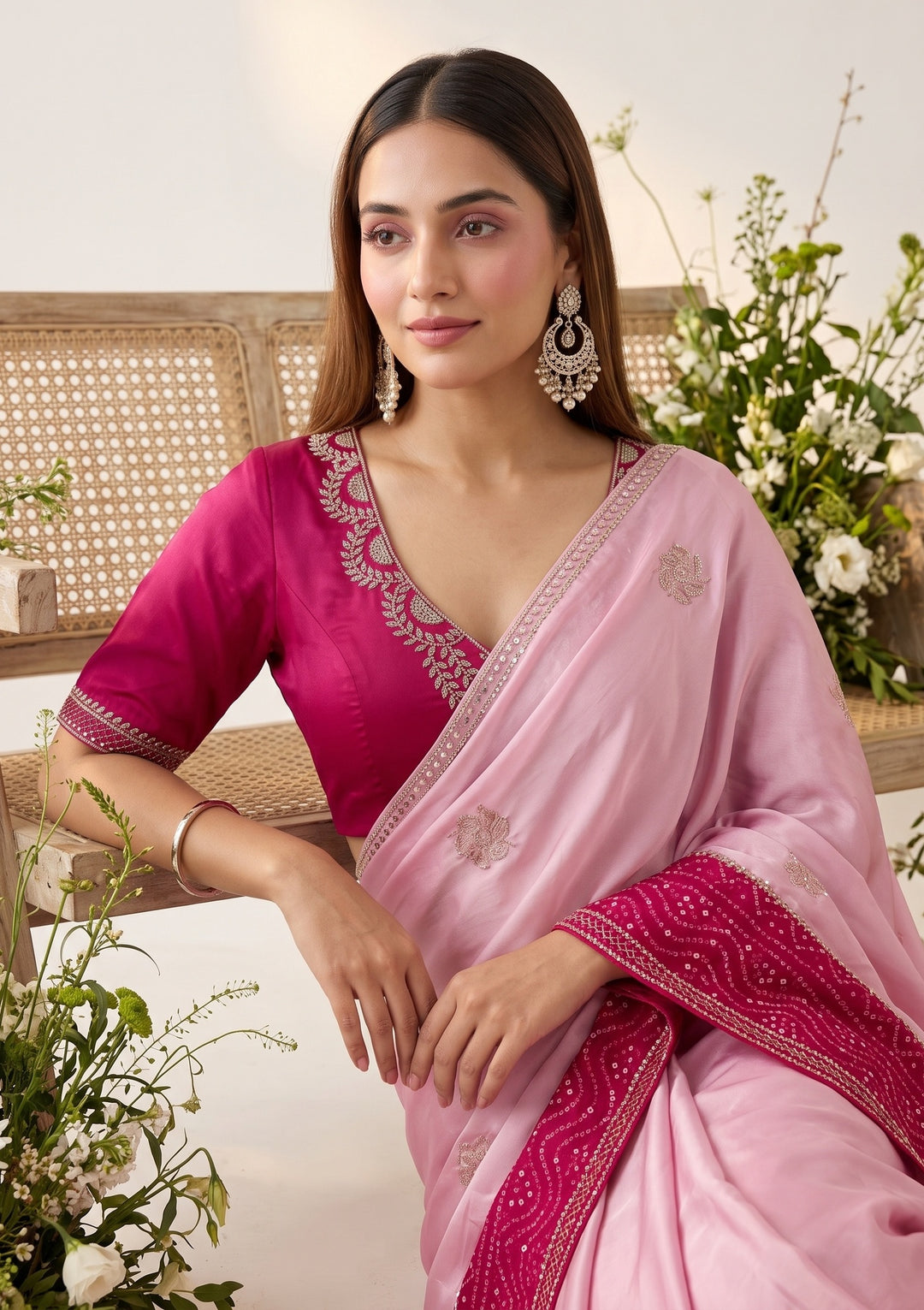 Baby Pink Cutdana Tissue Saree