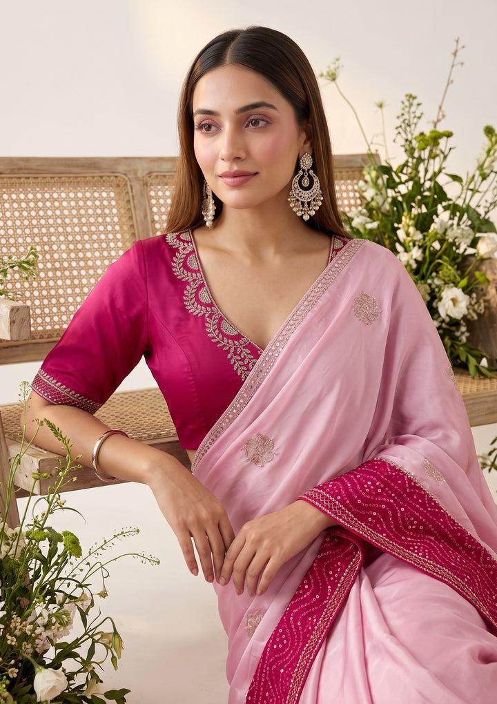 Baby Pink Cutdana Tissue Saree