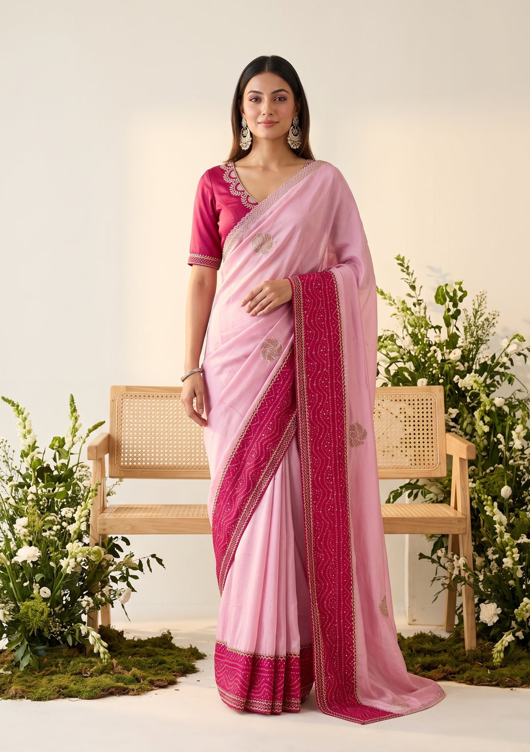 Baby Pink Cutdana Tissue Saree