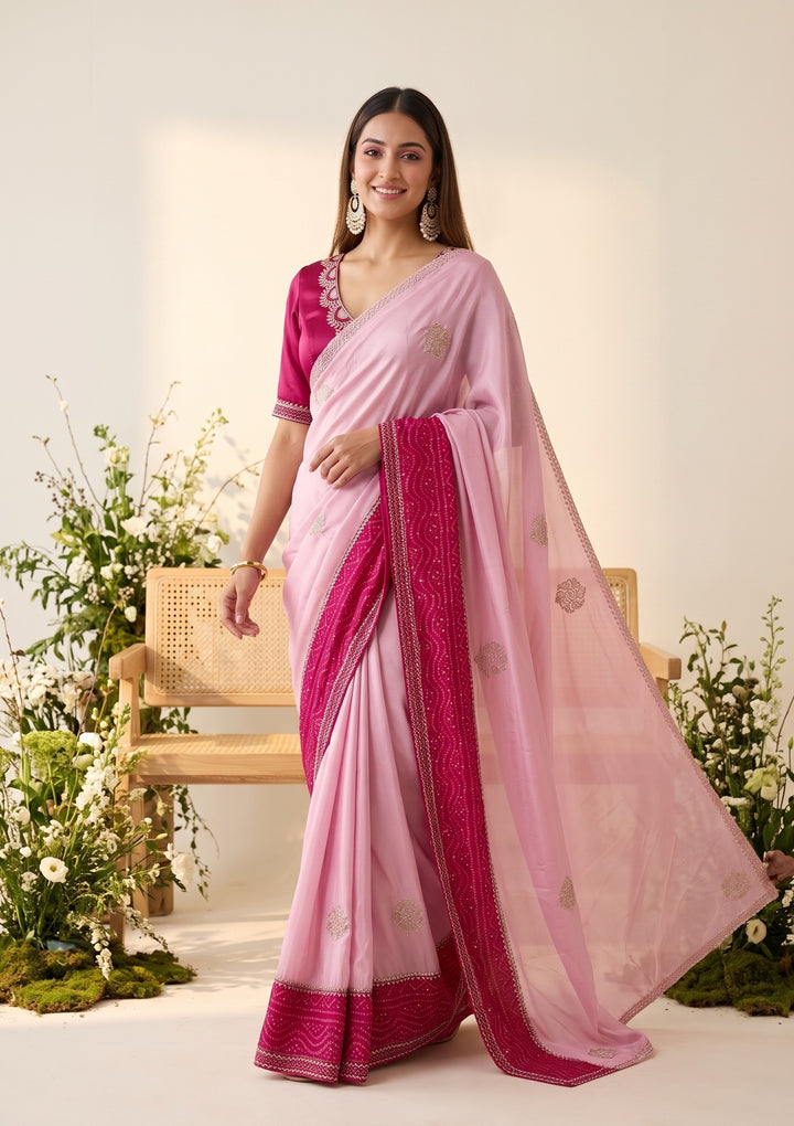 Baby Pink Cutdana Tissue Saree
