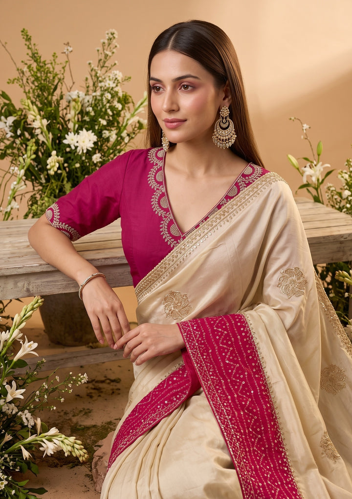 Beige Cutdana Tissue Saree