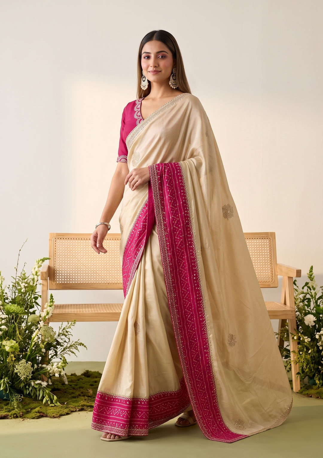 Beige Cutdana Tissue Saree