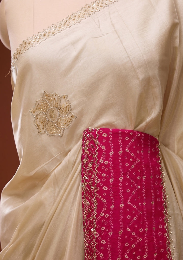 Beige Cutdana Tissue Saree