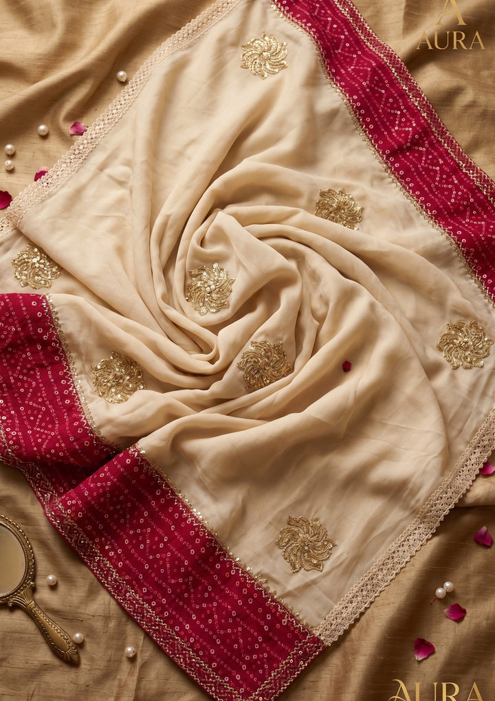 Beige Cutdana Tissue Saree