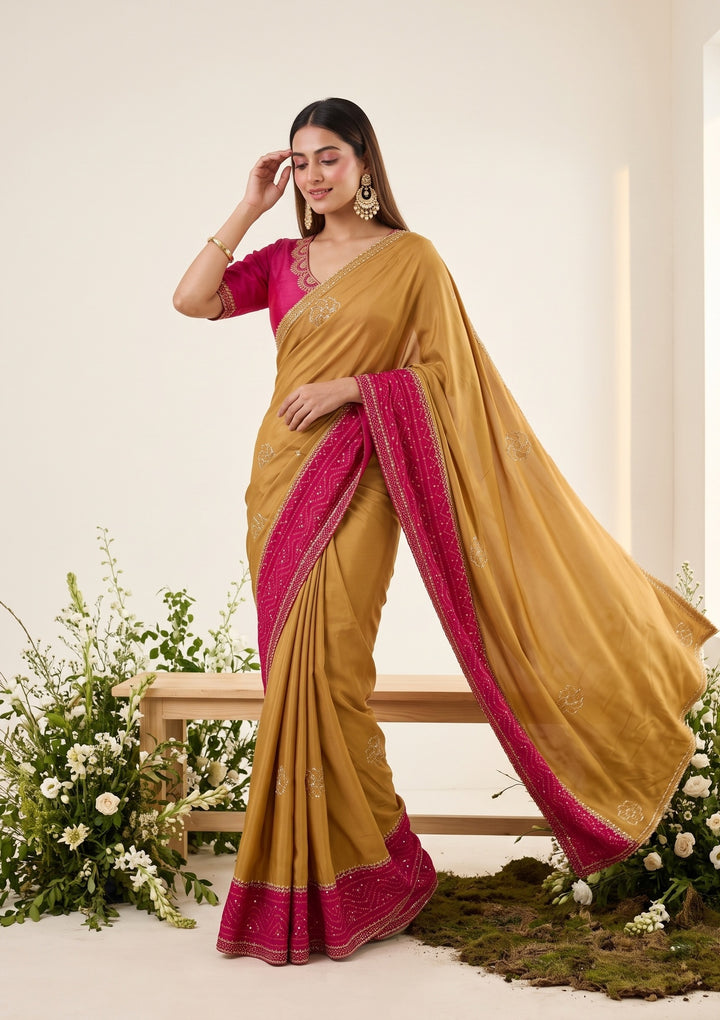 Mustard Cutdana Tissue Saree