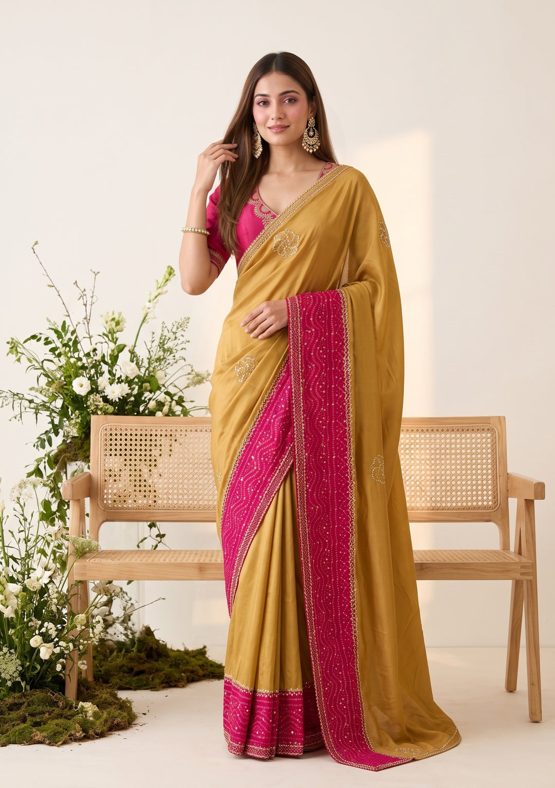 Mustard Cutdana Tissue Saree