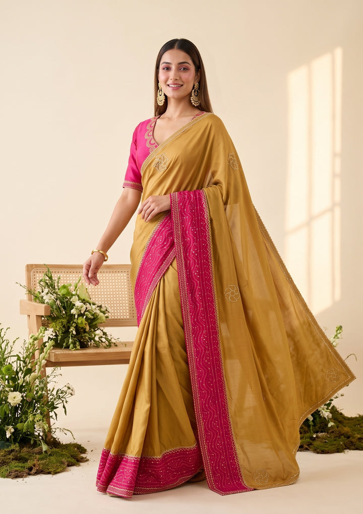 Mustard Cutdana Tissue Saree