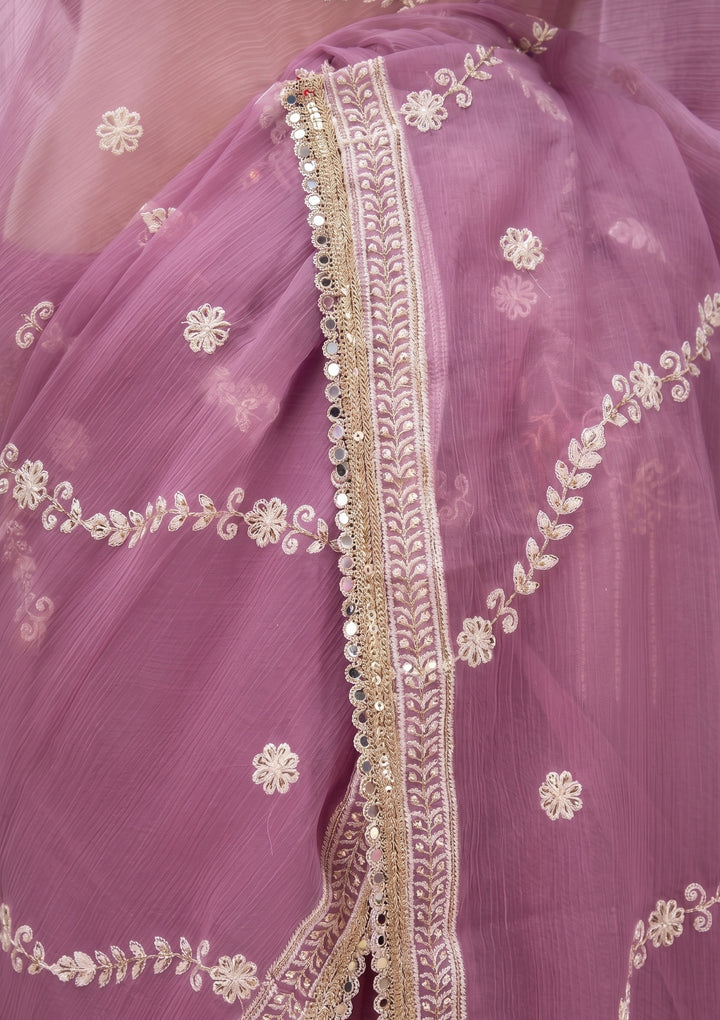 Lavender Threadwork Georgette Saree