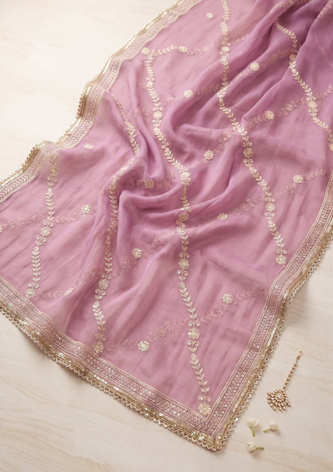 Lavender Threadwork Georgette Saree