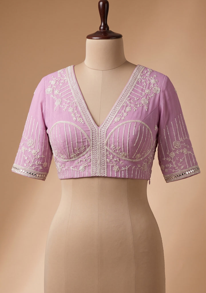 Lavender Threadwork Georgette Saree