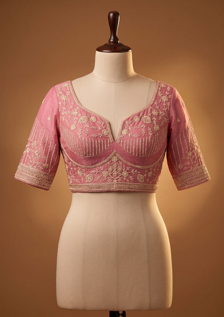 Pink Threadwork Georgette Saree