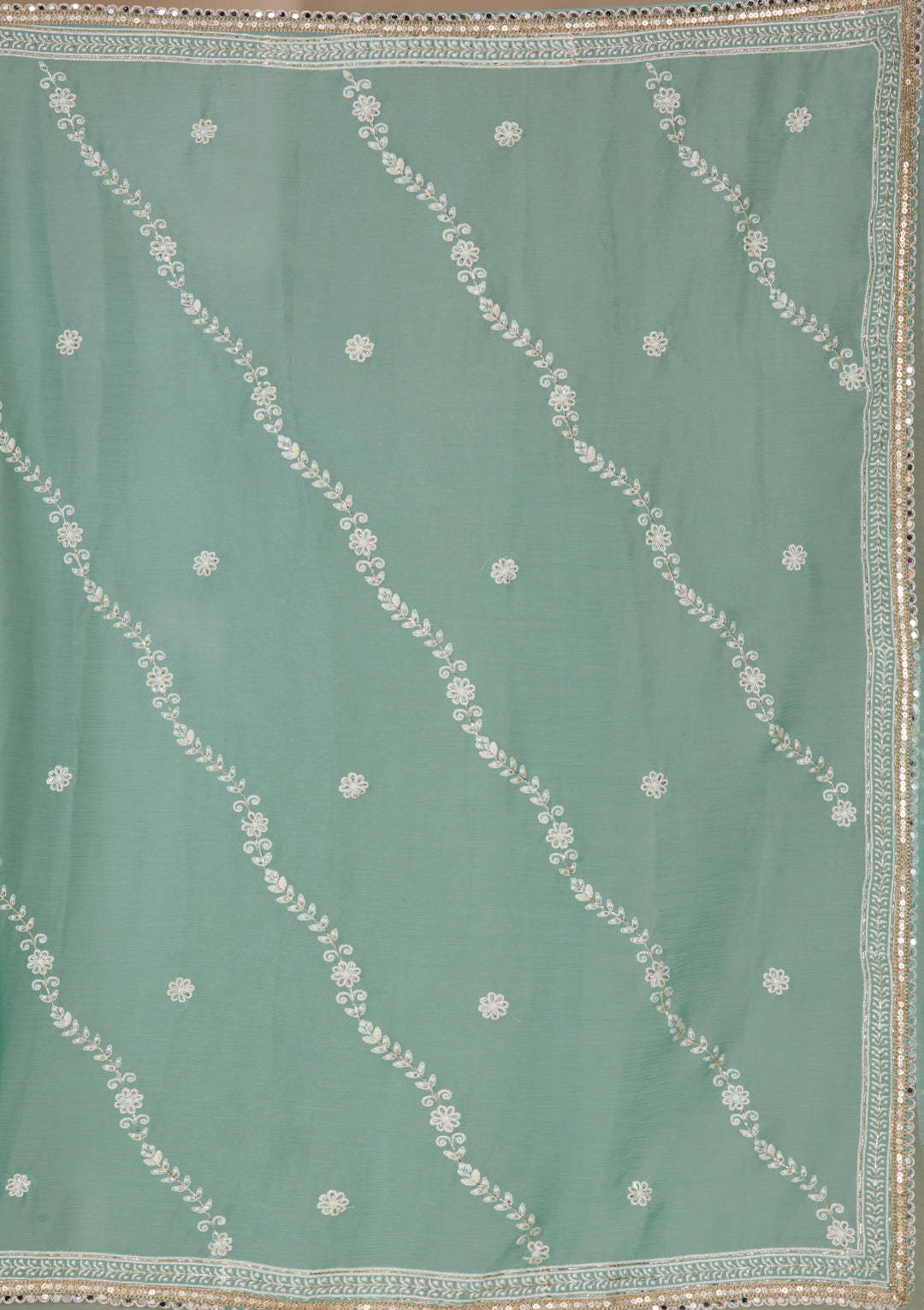 Sea Green Threadwork Georgette Saree With Matching Blouse Piece