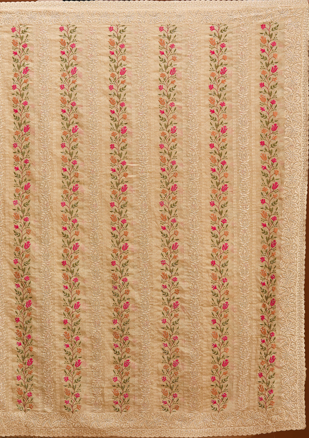 Beige Cotton Threadwork Saree With Matching Blouse Piece