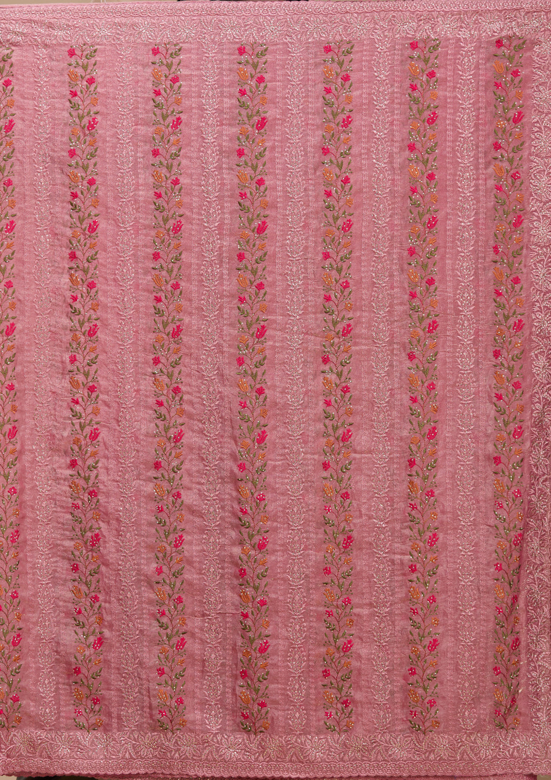 Onion Pink Cotton Threadwork Saree With Matching Blouse Piece