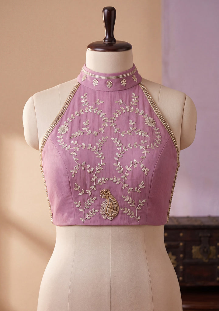 Lavender Tissue Gold Zariwork Saree With Matching Blouse Piece