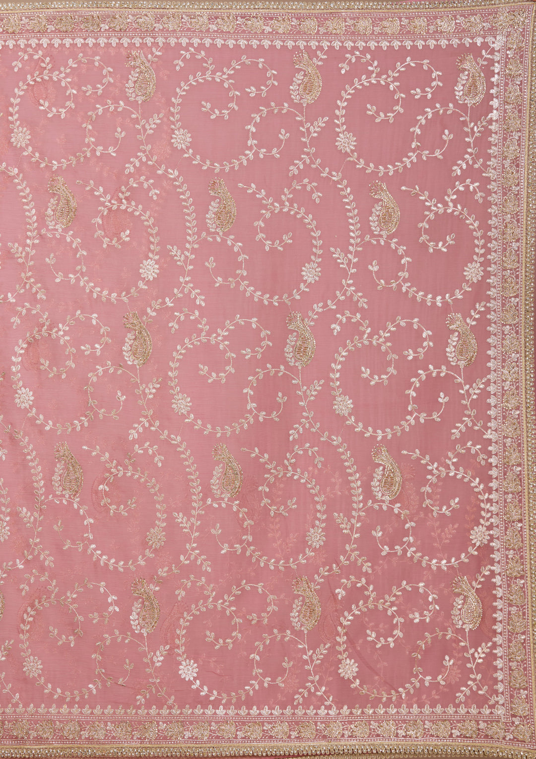 Onion Pink Tissue Gold Zariwork Saree With Matching Blouse Piece