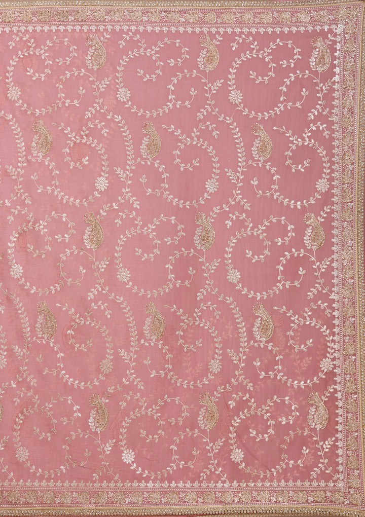 Onion Pink Tissue Gold Zariwork Saree With Matching Blouse Piece