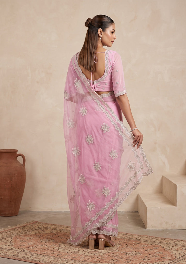 Baby Pink Zariwork (Gold) Georgette Saree