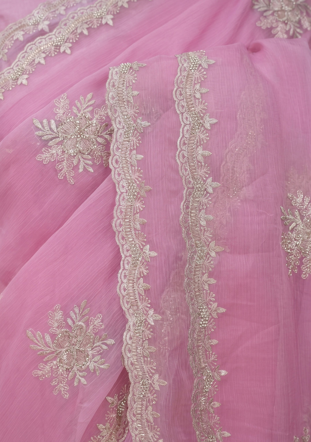 Baby Pink Zariwork (Gold) Georgette Saree