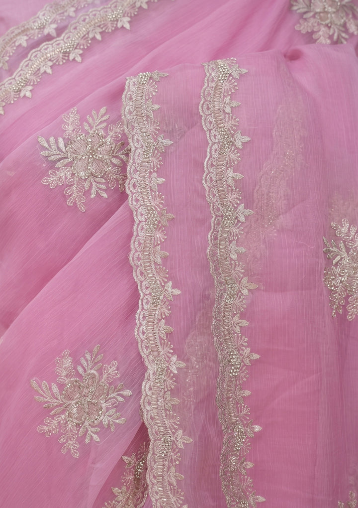Baby Pink Zariwork (Gold) Georgette Saree