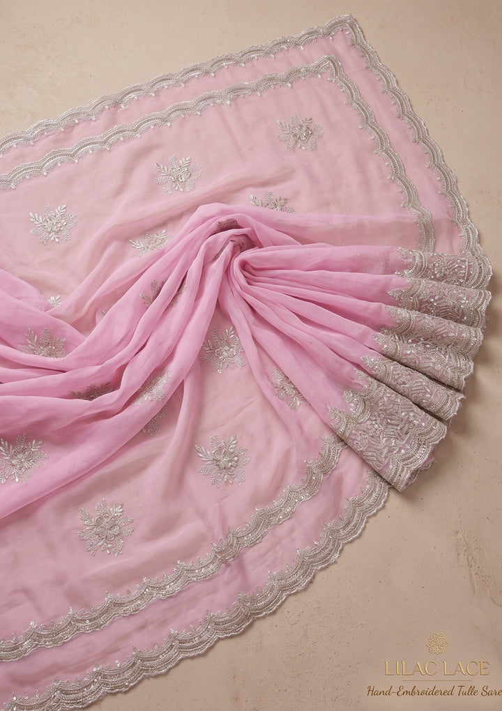 Baby Pink Zariwork (Gold) Georgette Saree