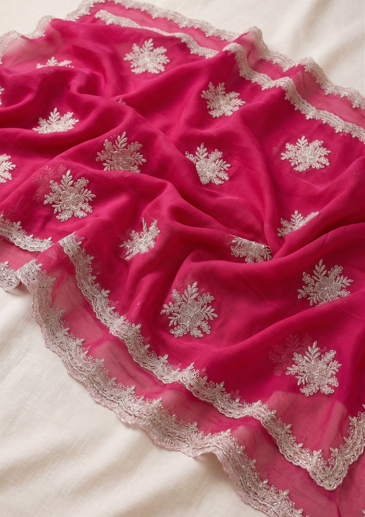 Magenta Pink Zariwork (Gold) Georgette Saree