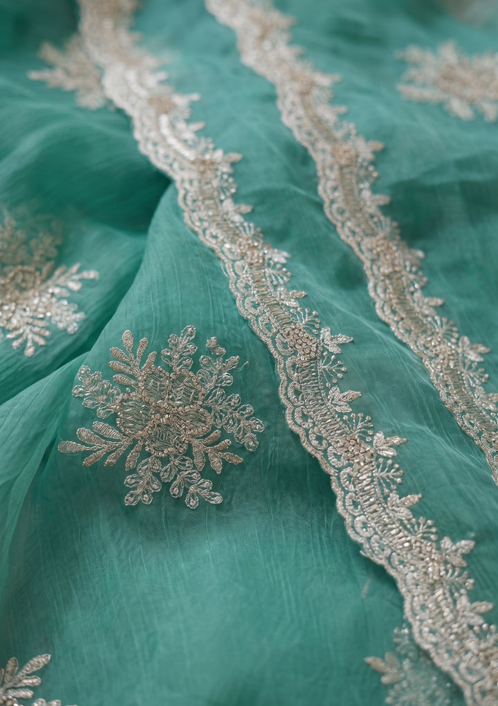 Sea Green Zariwork (Gold) Georgette Saree