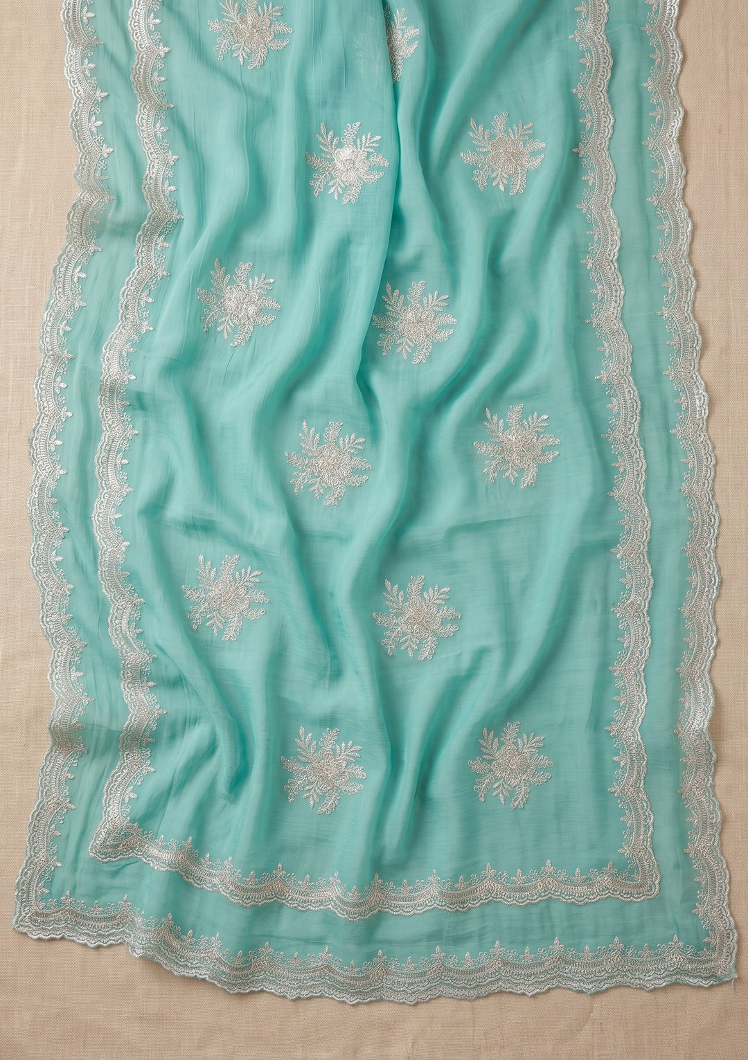 Sea Green Zariwork (Gold) Georgette Saree