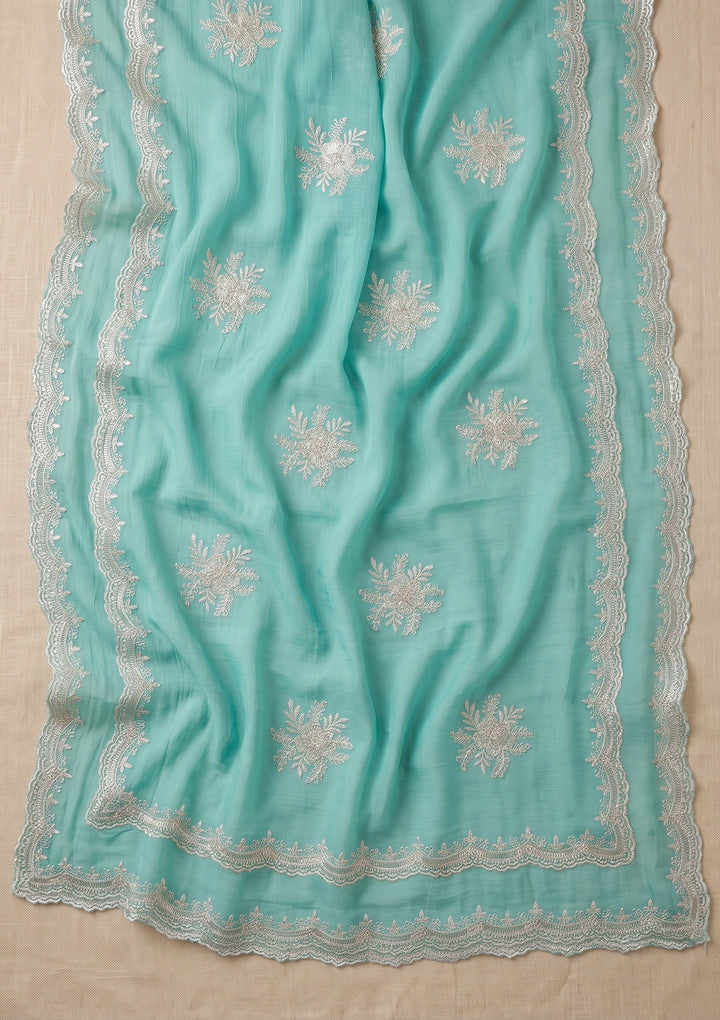 Sea Green Zariwork (Gold) Georgette Saree