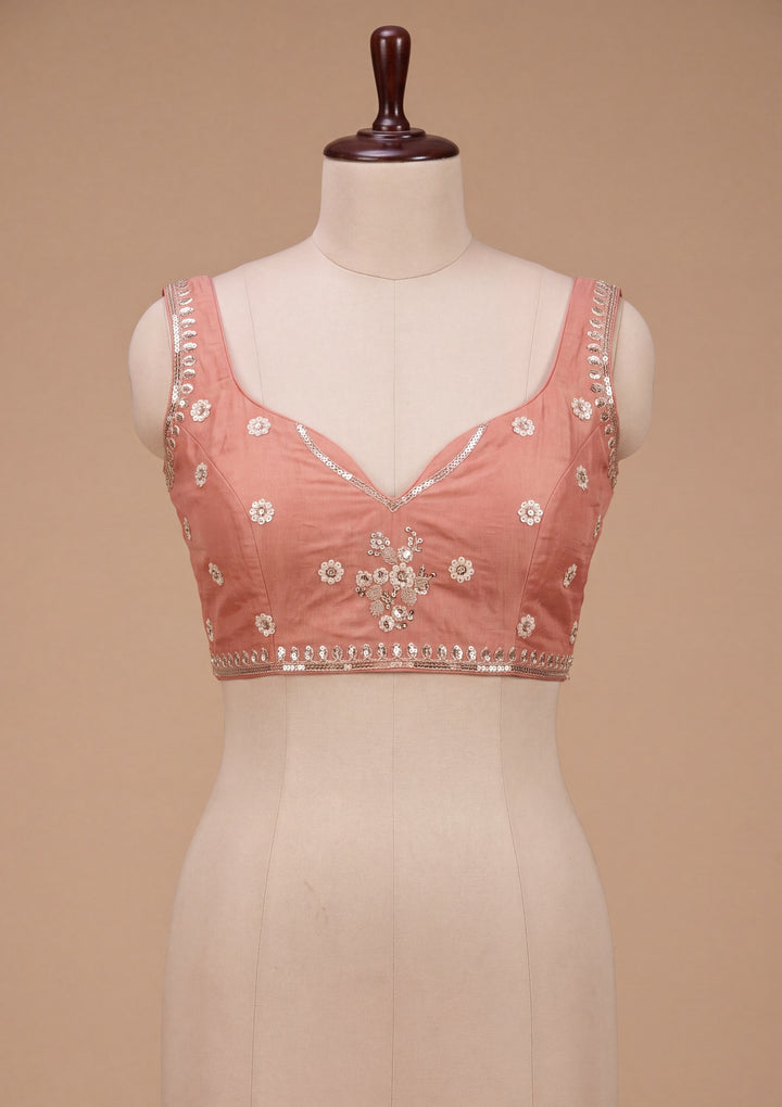 Rust Tissue  Threadwork Saree With Matching Blouse Piece