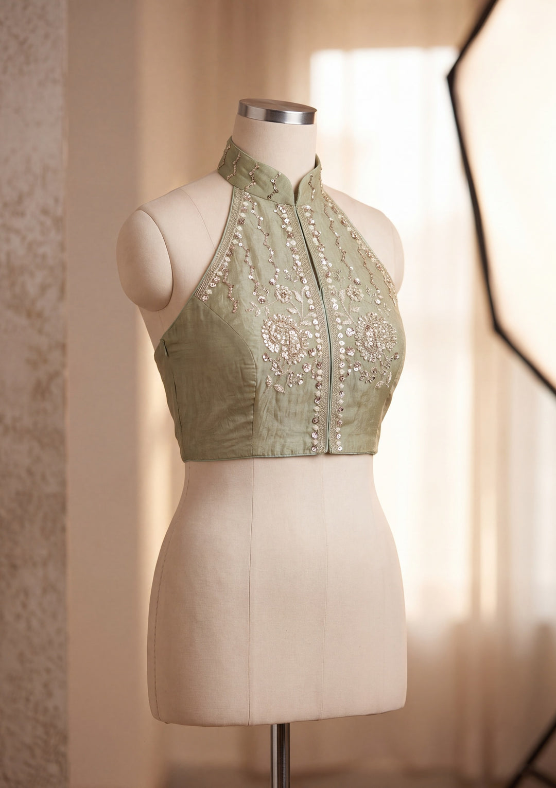 Sea Green Tissue Threadwork Saree With Matching Blouse Piece