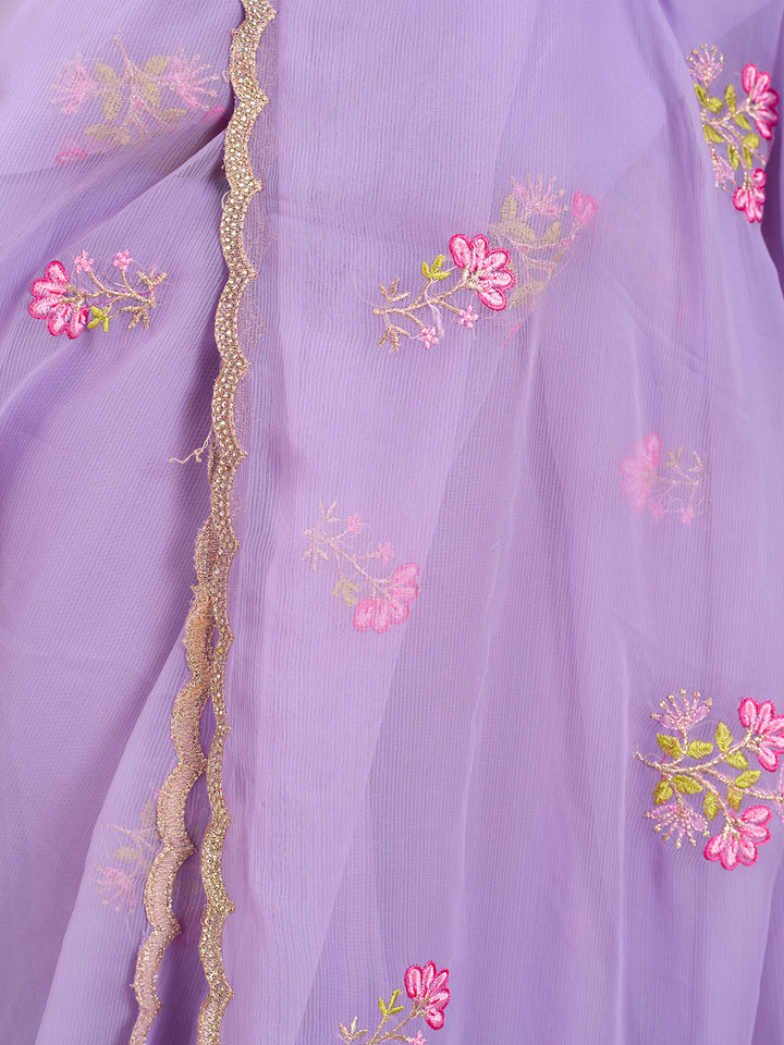 Lavender Threadwork Chiffon Saree