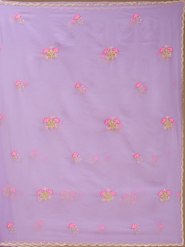 Lavender Threadwork Chiffon Saree
