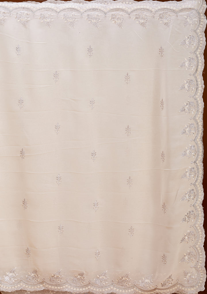 Cream Threadwork Georgette Saree