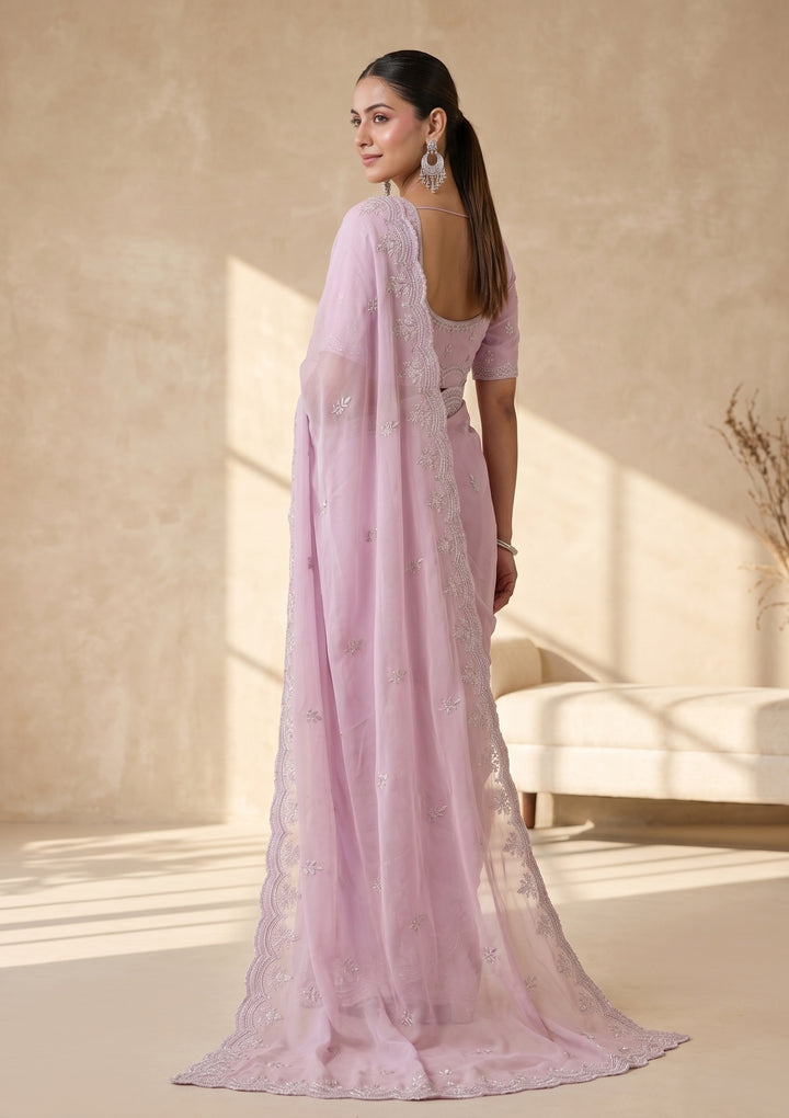 Lavender Threadwork Georgette Saree